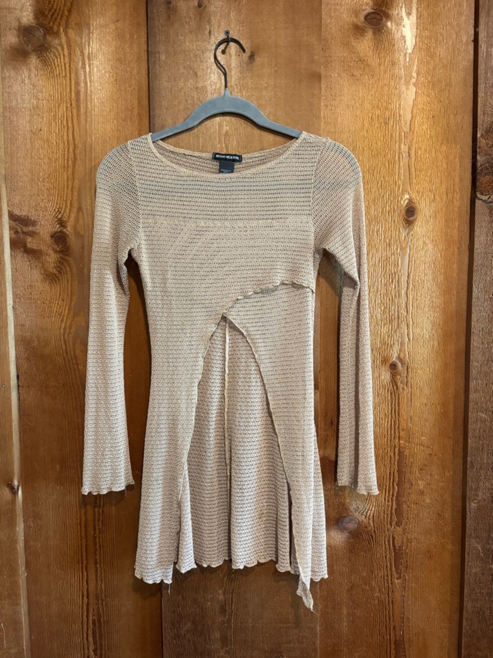 Vintage 90s Y2K Misdemeanor Beige Mesh Bell Sleeve Tunic Fairycore Whimsigoth S
